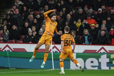 Hull City 'den Matt Crooks, 24 Ocak 2025' te İngiltere 'nin Sheffield Lane kentinde oynanan ve Sheffield United' ın Hull City 'ye karşı oynadığı Sky Bet Şampiyonası maçında 0-1 kazanma hedefini kutluyor.