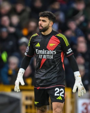 Arsenal 'den David Raya Premier Lig karşılaşmasında Wolverhampton Wanderers, Molineux, Wolverhampton, Birleşik Krallık' ta 25 Ocak 2025 'te Arsenal' e karşı.