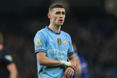 Manchester City 'nin Chelsea' ye karşı oynadığı Premier League maçında Manchester City 'den Phil Foden, Etihad Stadyumu, Manchester, Birleşik Krallık, 25 Ocak 2025