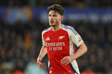 Arsenal 'den Declan Rice Premier Lig karşılaşmasında Wolverhampton Wanderers, Molineux, Wolverhampton, Birleşik Krallık' ta Arsenal 'e karşı, 25 Ocak 2025
