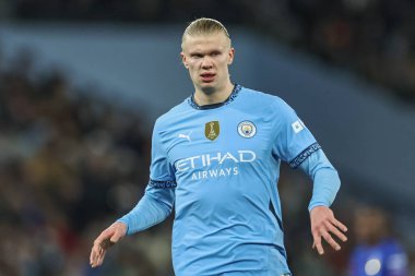 Manchester City 'nin Chelsea' ye karşı oynadığı Premier League maçında Manchester City 'den Erling Haaland, Etihad Stadyumu, Manchester, Birleşik Krallık, 25 Ocak 2025