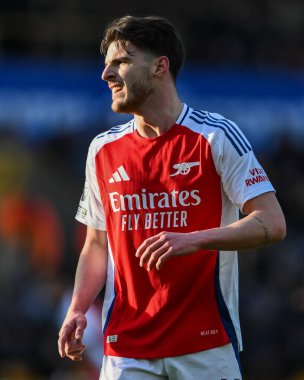 Arsenal 'den Declan Rice Premier Lig karşılaşmasında Wolverhampton Wanderers, Molineux, Wolverhampton, Birleşik Krallık' ta Arsenal 'e karşı, 25 Ocak 2025