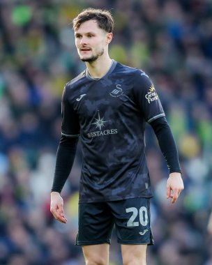 Swansea City AFC 'den Liam Cullen 25 Ocak 2025' te Norwich City ile Swansea City arasındaki Sky Bet Şampiyonası maçına bakıyor.
