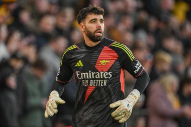 Arsenal 'den David Raya Premier League maçı sırasında Wolverhampton Wanderers, Molineux, Wolverhampton, Birleşik Krallık' ta Arsenal 'e karşı, 25 Ocak 2025