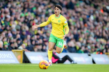 Norwich City 'den Ben Chrisene, 25 Ocak 2025' te Norwich City 'nin Carrow Road, Norwich City' e karşı oynadığı Sky Bet Şampiyonası maçında tepki gösterdi.