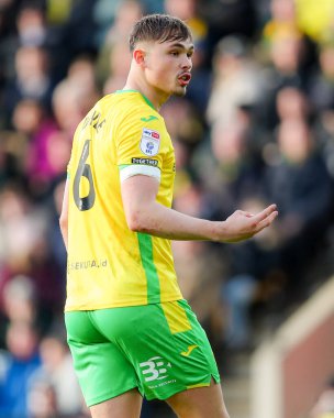 Norwich City 'den Callum Doyle 25 Ocak 2025' te Norwich City 'nin Carrow Road, Norwich City' e karşı oynadığı Sky Bet Şampiyonası maçında tepki gösterdi.