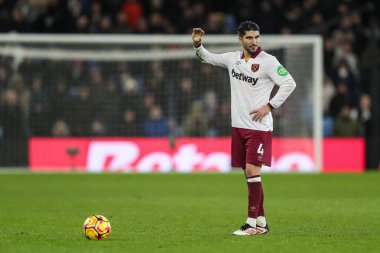 Carlos Soler of West Ham United prepares to take a free kick during the Premier League match Aston Villa vs West Ham United at Villa Park, Birmingham, United Kingdom, 26th January 2025 clipart