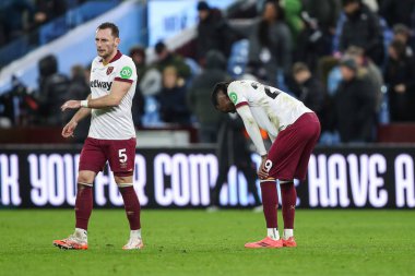 Aaron Wan-Bissaka of West Ham United is dejected at the end of the Premier League match Aston Villa vs West Ham United at Villa Park, Birmingham, United Kingdom, 26th January 2025 clipart