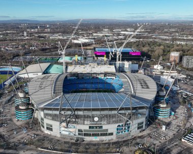 An aerial view of the Etihad Stadium during the UEFA Champions League Matchday 8 of 8 Manchester City vs Club Brugge at Etihad Stadium, Manchester, United Kingdom, 29th January 2025 clipart