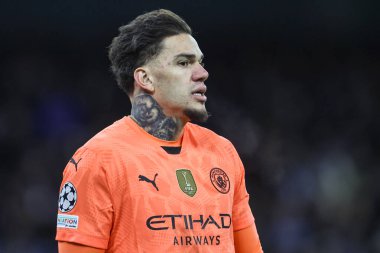 Manchester City 'den Ederson, UEFA Şampiyonlar Ligi Maçı sırasında Manchester City' nin 8 'inci maçına karşı Etihad Stadyumu, Manchester, Birleşik Krallık, 29 Ocak 2025