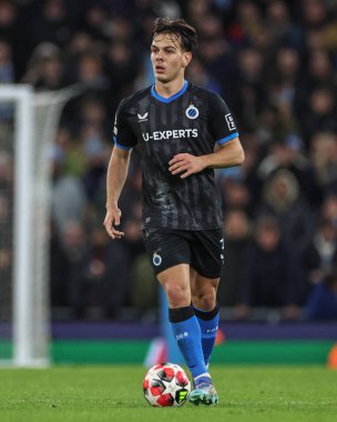 Club Brugge 'den Ardon Jashari UEFA Şampiyonlar Ligi Maçı sırasında Manchester City' nin 8. Maçı sırasında Etihad Stadyumu, Manchester, Birleşik Krallık, 29 Ocak 2025