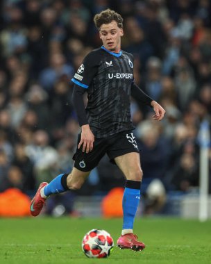 Club Brugge 'den Maxim De Cuyper UEFA Şampiyonlar Ligi Maçı sırasında Manchester City' nin 8. Maçı sırasında Etihad Stadyumu, Manchester, Birleşik Krallık, 29 Ocak 2025