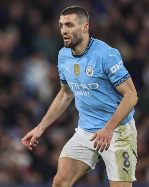 Manchester City 'den Mateo Kovai UEFA Şampiyonlar Ligi Maçı sırasında 8 Manchester City Club Brugge' e karşı Etihad Stadyumu, Manchester, Birleşik Krallık, 29 Ocak 2025