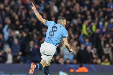 Manchester City 'den Mateo Kovai, 29 Ocak 2025 tarihinde Etihad Stadyumu, Manchester, İngiltere' de oynanan 8 Manchester City vs Club Brugge maçında UEFA Şampiyonlar Ligi maçında 1-1 kazanma hedefini kutluyor.