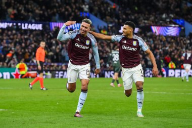 Aston Villa 'dan Morgan Rogers, UEFA Şampiyonlar Ligi Maçı 8' de 4-2 'lik skorunu Villa Park, Birmingham, Birleşik Krallık' ta, 29 Ocak 2025 'te oynanan 8 Aston Villa-Celtic maçında yaptığı hat-trick' i kutluyor.