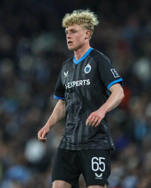 Club Brugge 'den Joaquin Seys UEFA Şampiyonlar Ligi Maçı sırasında Manchester City - Club Brugge maçı sırasında Etihad Stadyumu, Manchester, Birleşik Krallık, 29 Ocak 2025