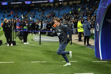 Manchester City 'den Kevin De Bruyne maç öncesi ısınma oturumunda UEFA Şampiyonlar Ligi maçında 8 Manchester City Club Brugge' a karşı Etihad Stadyumu, Manchester, Birleşik Krallık, 29 Ocak 2025