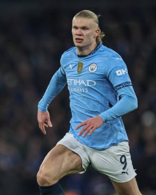 Manchester City 'den Erling Haaland UEFA Şampiyonlar Ligi Maçı sırasında 8 Manchester City Club Brugge' e karşı Etihad Stadyumu, Manchester, Birleşik Krallık, 29 Ocak 2025
