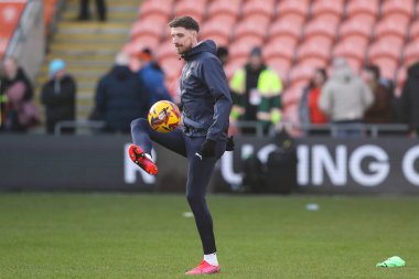 Blackpool 'dan Jake Beesley, maç öncesi ısınma maçında Blackpool Charlton Athletic' e karşı 1 Şubat 2025 'te Bloomfield Road, Blackpool' da oynanacak.