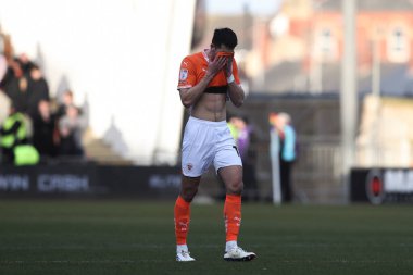 Elkan Baggott of Blackpool reacts during the Sky Bet League 1 match Blackpool vs Charlton Athletic at Bloomfield Road, Blackpool, United Kingdom, 1st February 2025 clipart