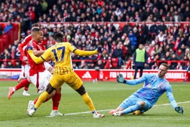 Nottingham Ormanı 'ndan Matz Sels Premier League maçı sırasında Nottingham Forest, Brighton ve Hove Albion' a karşı City Ground, Nottingham, İngiltere 'de 1 Şubat 2025' te bir kurtarış yaptı.