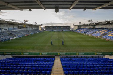 Halliwell Jones Stadyumu 'nun genel manzarası, Warrington Kurtları Evi Toby King' in 1 Şubat 2025 'te Halliwell Jones Stadyumu, Warrington' da oynanan Warrington Wolves - Leigh Leopards maçı öncesinde.