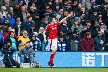 Nottingham Ormanı 'ndan Morgan Gibbs-White, 1 Şubat 2025' te Nottingham Forest, Brighton ve Hove Albion 'a karşı oynanan Premier Lig karşılaşmasında 3-0' lık galibiyet golünü kutluyor.