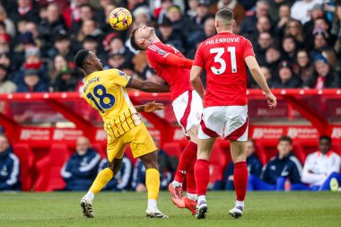 Nottingham Ormanı 'ndan Morato Premier Lig maçında Nottingham Forest, Brighton ve Hove Albion' a karşı City Ground, Nottingham, İngiltere 'de 1 Şubat 2025' te oynanan maçta topa liderlik ediyor.