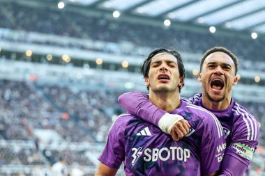 Raul Jimenez of Fulham celebrates his goal with Antonee Robinson to make it 1-1 during the Premier League match Newcastle United vs Fulham at St. James's Park, Newcastle, United Kingdom, 1st February 2025 clipart