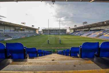 Halliwell Jones Stadyumu 'nun genel manzarası, Warrington Kurtları Evi Toby King' in 1 Şubat 2025 'te Halliwell Jones Stadyumu, Warrington' da oynanan Warrington Wolves - Leigh Leopards maçı öncesinde.