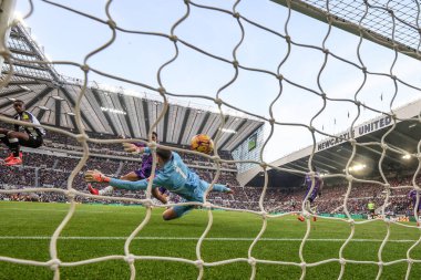 Jacob Murphy of Newcastle United scores pass Bernd Leno of Fulham to make it 1-0 during the Premier League match Newcastle United vs Fulham at St. James's Park, Newcastle, United Kingdom, 1st February 2025 clipart