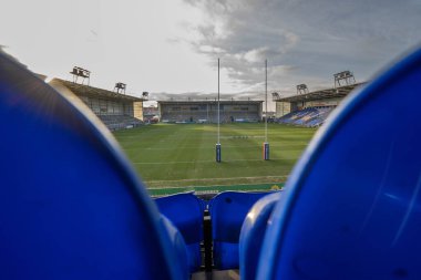 Halliwell Jones Stadyumu 'nun genel manzarası, Warrington Kurtları Evi Toby King' in 1 Şubat 2025 'te Halliwell Jones Stadyumu, Warrington' da oynanan Warrington Wolves - Leigh Leopards maçı öncesinde.