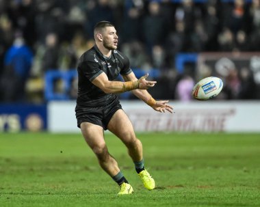 Warrington Wolves 'tan Danny Walker, 1 Şubat 2025' te Halliwell Jones Stadyumu 'nda oynanan Warrington Wolves - Leigh Leopards maçında penaltı attı.