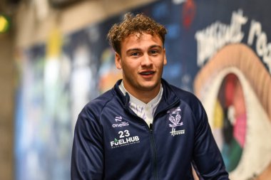 Warrington Wolves 'tan Cai Taylor-Wray, 1 Şubat 2025' te Warrington, Warrington 'daki Halliwell Jones Stadyumu' nda Toby King 'in Warrington Wolves - Leigh Leopards maçından önce geldi.