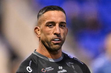 Warrington Wolves 'tan Paul Vaughan Toby King' in 1 Şubat 2025 'te Halliwell Jones Stadyumu' nda oynadığı Warrington Wolves - Leigh Leopards maçı öncesinde ısınma turunda.