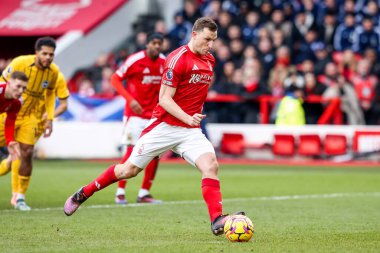Nottingham Ormanı 'ndan Chris Wood Premier Lig maçında Nottingham Forest, Brighton ve Hove Albion' a karşı 1 Şubat 2025 'te City Ground, Nottingham, İngiltere' de 5-0 öne geçerek penaltı aldı.