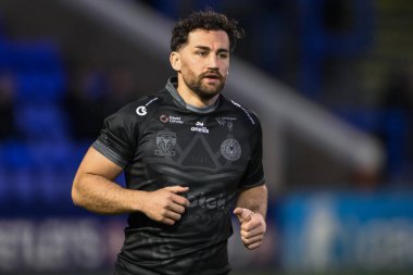 Warrington Wolves 'dan Toby King, 1 Şubat 2025' te Warrington Stadyumu 'nda oynanan Warrington Wolves - Leigh Leopards maçı öncesinde ısınma turunda.