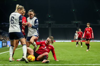 Elisabeth Terland and Celin Bizet battles for ball with Amanda Nilden and Hayley Raso during the Barclays Women's Super League match Tottenham Hotspurs Women vs Manchester United Women at Tottenham Hotspur Stadium, 2nd February 2025 clipart