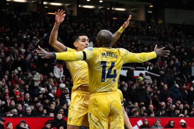 Kristal Saray 'dan Jean-Philippe Mateta, Premier Lig karşılaşmasında Manchester United' ın Old Trafford, Manchester, İngiltere 'deki Crystal Palace maçında 0-2' lik galibiyetini kutluyor.