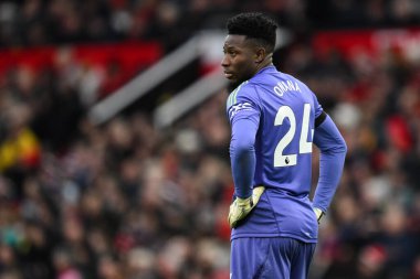 Manchester United 'dan Andr Onana Premier League maçı sırasında Manchester United, Old Trafford, Manchester, İngiltere' de Crystal Palace 'a karşı, 2 Şubat 2025