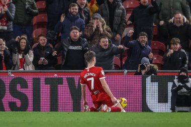 Hayden Hackney of Middlesbrough celebrates his goal to make it 2-2 during the Sky Bet Championship match Middlesbrough vs Sunderland at Riverside Stadium, Middlesbrough, United Kingdom, 3rd February 2025 clipart