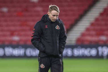 Sunderland takımından Harrison Jones, Middlesbrough - Sunderland maçı sırasında Riverside Stadyumu, Middlesbrough, Birleşik Krallık, 3 Şubat 2025 'te sahaya çıktı.