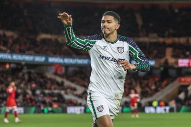 Sunderland 'dan Jobe Bellingham, Middlesbrough - Riverside Stadyumu, Middlesbrough, Birleşik Krallık' ta oynanan Sky Bet Şampiyonası maçında 2-3 'lük galibiyetini kutluyor.