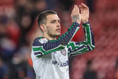 Enzo Le Fe of Sunderland applauds the fans after the game during the Sky Bet Championship match Middlesbrough vs Sunderland at Riverside Stadium, Middlesbrough, United Kingdom, 3rd February 2025 clipart