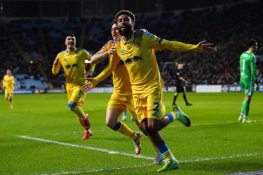 Leeds United takımından Jayden Bogle, Coventry Building Society Arena, Coventry, İngiltere 'de oynanan Sky Bet Şampiyonası maçında 0-2' lik galibiyetini kutluyor.