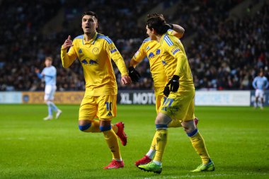 Leeds United takımından Jol Piroe, Coventry Building Society Arena, Coventry, Birleşik Krallık 'ta oynanan Sky Bet Şampiyonası maçında 0-1' lik galibiyetini kutluyor.