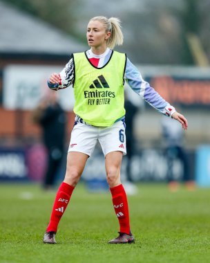 Arsenal 'den Leah Williamson, 9 Şubat 2025' te İngiltere 'nin Borehamwood kentinde Managata Pay UK Stadyumu' nda Arsenal Women vs London City Lionses 'a karşı oynanan Adobe Kadınlar Kupası 5. Raunt karşılaşmasından önce ısınıyor.