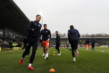 Blackpool 'dan Oliver Casey, Sky Bet Ligi 1 maçı öncesinde oynanan ısınma maçında Burton Albion' a karşı Blackpool Pirelli Stadyumu, Burton üzerine Trent, 8 Şubat 2025