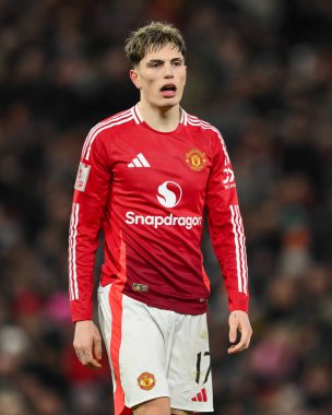 Manchester United 'dan Alejandro Garnacho, Birleşik Krallık' ın Old Trafford şehrinde oynanan dördüncü tur Manchester United - Leicester City karşılaşmasında, 7 Şubat 2025