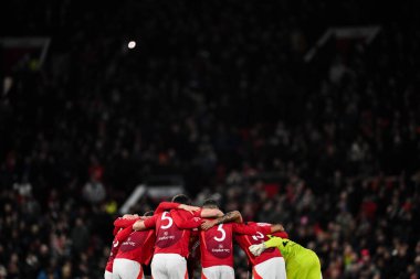Manchester United oyuncuları, 7 Şubat 2025 tarihinde Old Trafford, Manchester, İngiltere 'de oynanan dördüncü tur Manchester United - Leicester City karşılaşması öncesinde bir araya geldiler.